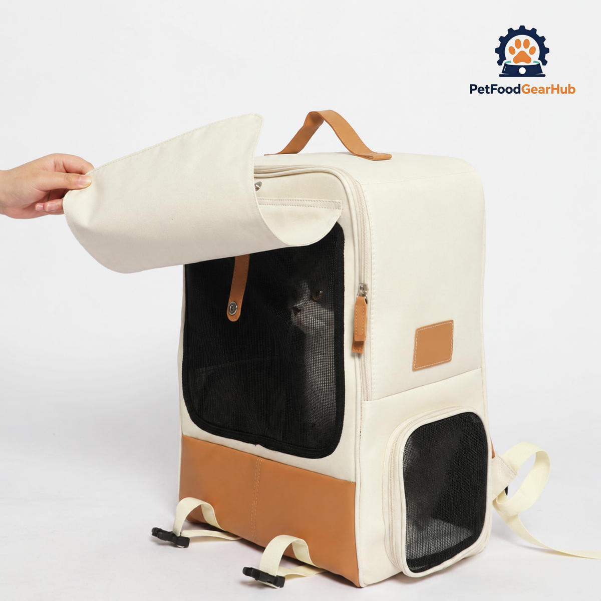 Tinypet Cat Backpack With the Front Flap Rolled Up | PetFoodGearHub