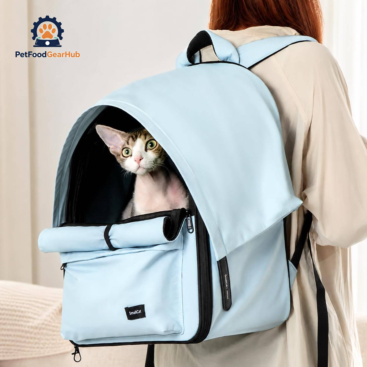 Cove Expandable Cat Backpack with Cat | Light Blue Cat Carrier Backpack | PetFoodGearHub