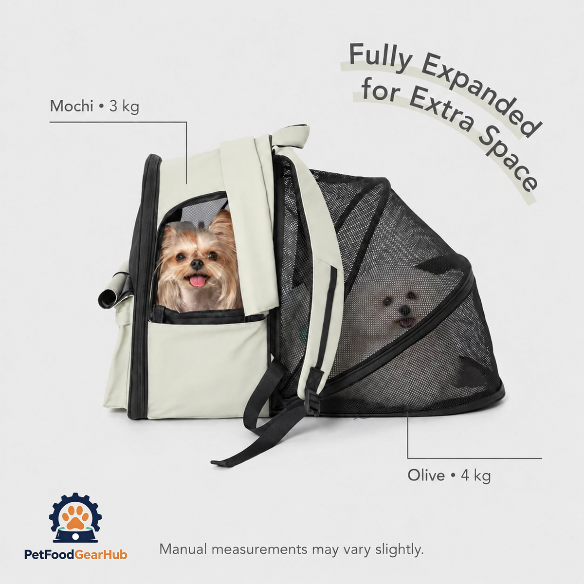 Cove Expandable Cat Backpack with Two Small Dogs | Fully Expanded Pet Carrier | PetFoodGearHub