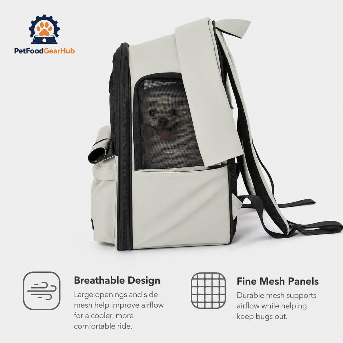 Cove Expandable Cat Backpack Side View with Small Dog | Breathable Mesh Cat Carrier | PetFoodGearHub