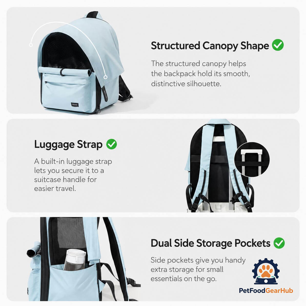 Cove Expandable Cat Backpack Canopy and Storage Features | Travel Cat Carrier Backpack | PetFoodGearHub
