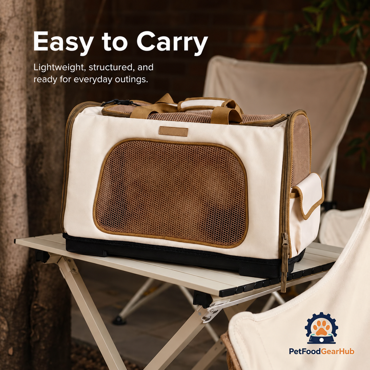 PetFoodGearHub Cat Duffle Travel Carrier on Outdoor Table | PetFoodGearHub