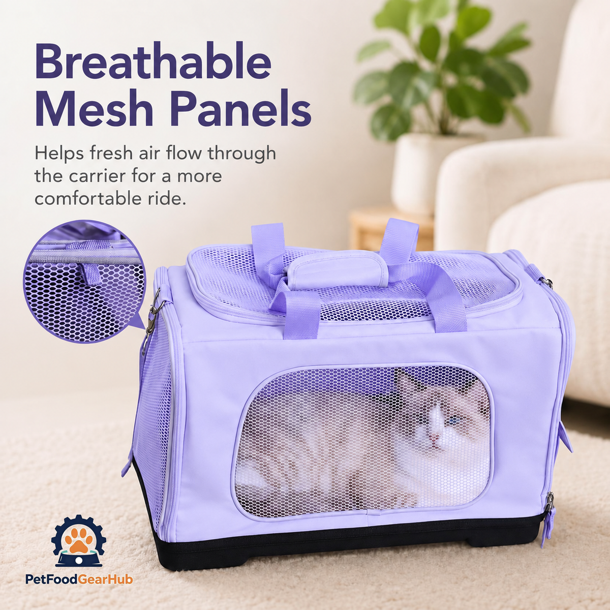 PetFoodGearHub Cat Duffle Travel Carrier in Purple with Mesh Panels | PetFoodGearHub