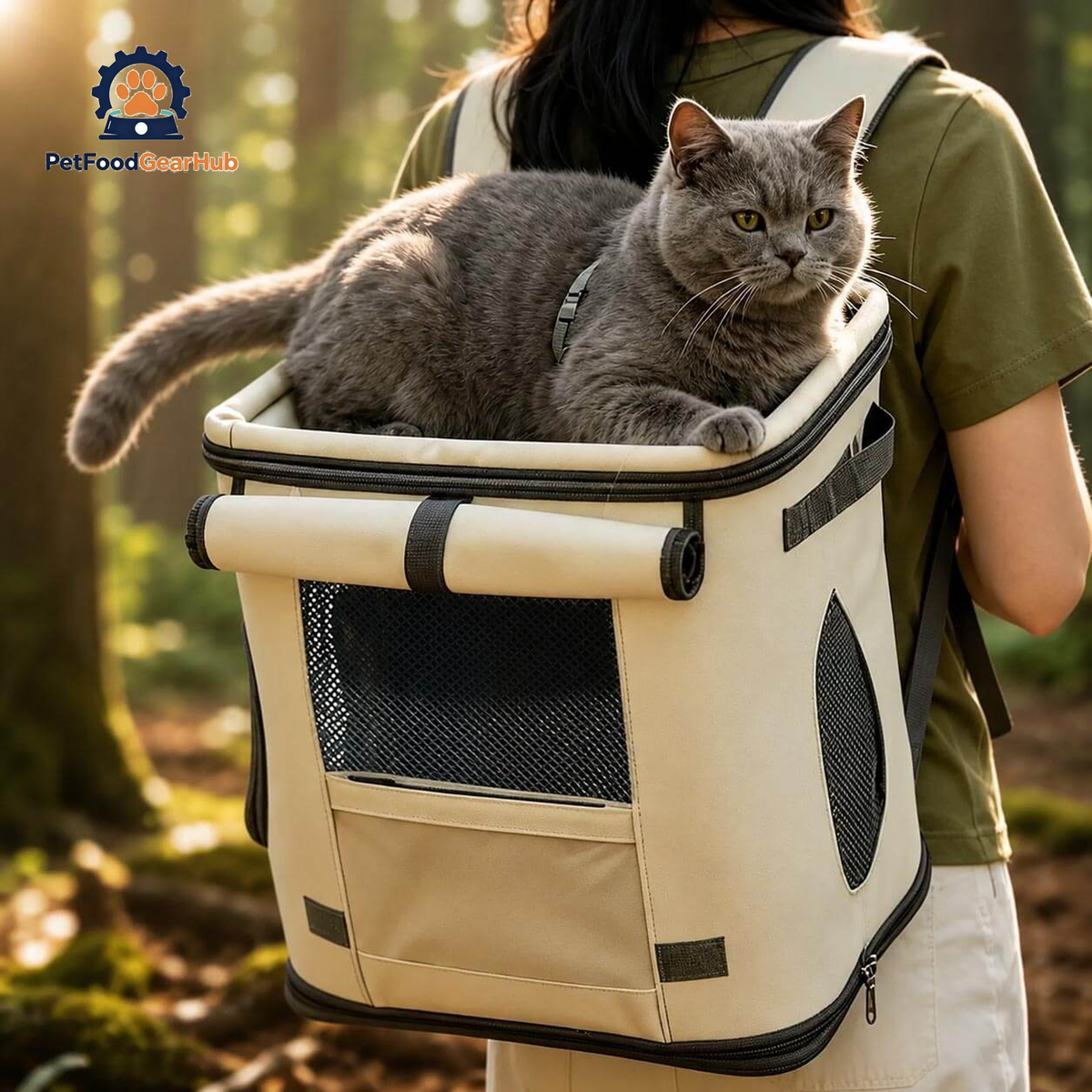 Noma Cat Backpack with Cat Riding on Top Perch | PetFoodGearHub