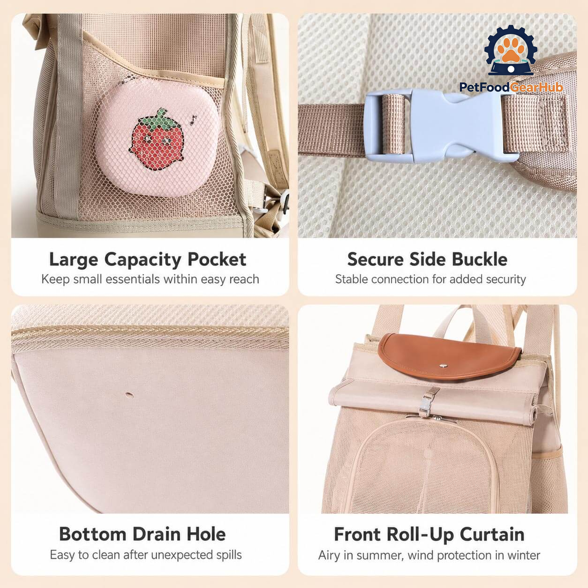 PetFoodGearHub Breeze Cat Backpack with Storage Pocket and Roll-Up Curtain | PetFoodGearHub
