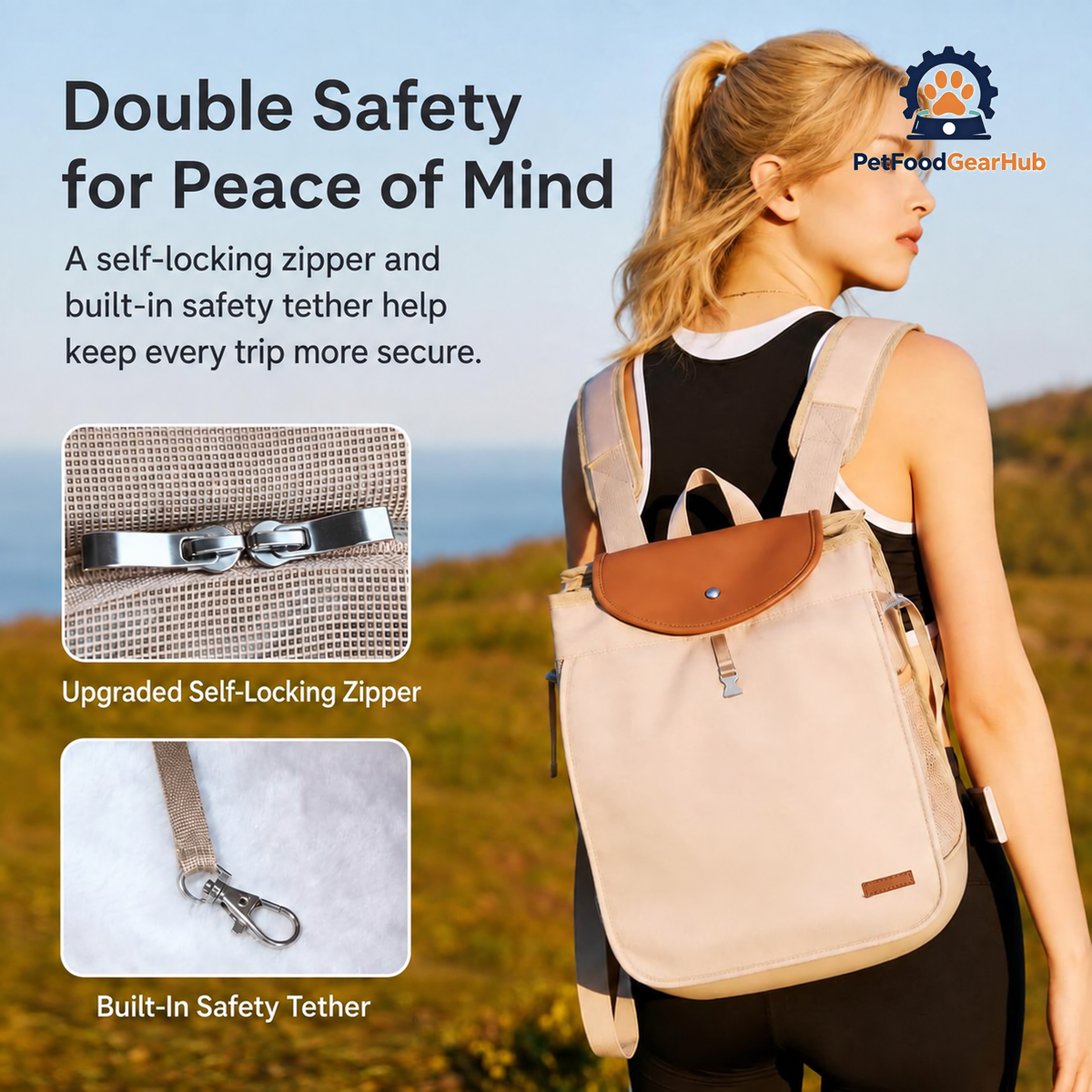 PetFoodGearHub Breeze Cat Backpack with Safety Tether and Locking Zipper | PetFoodGearHub