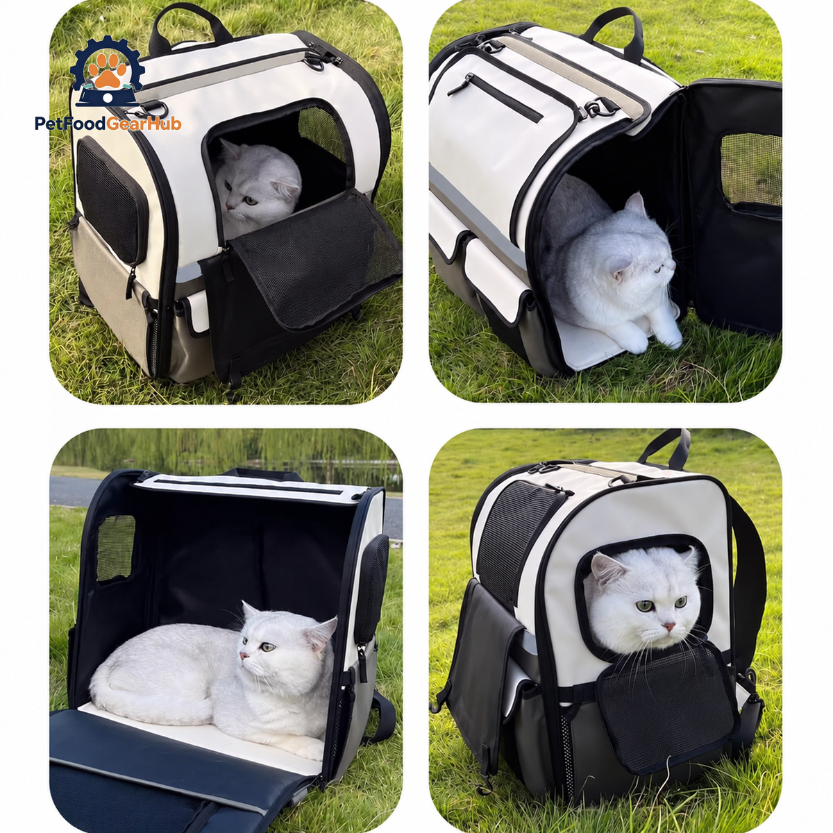 Chubby Cat Sitting Inside Large Cat Backpack | PetFoodGearHub
