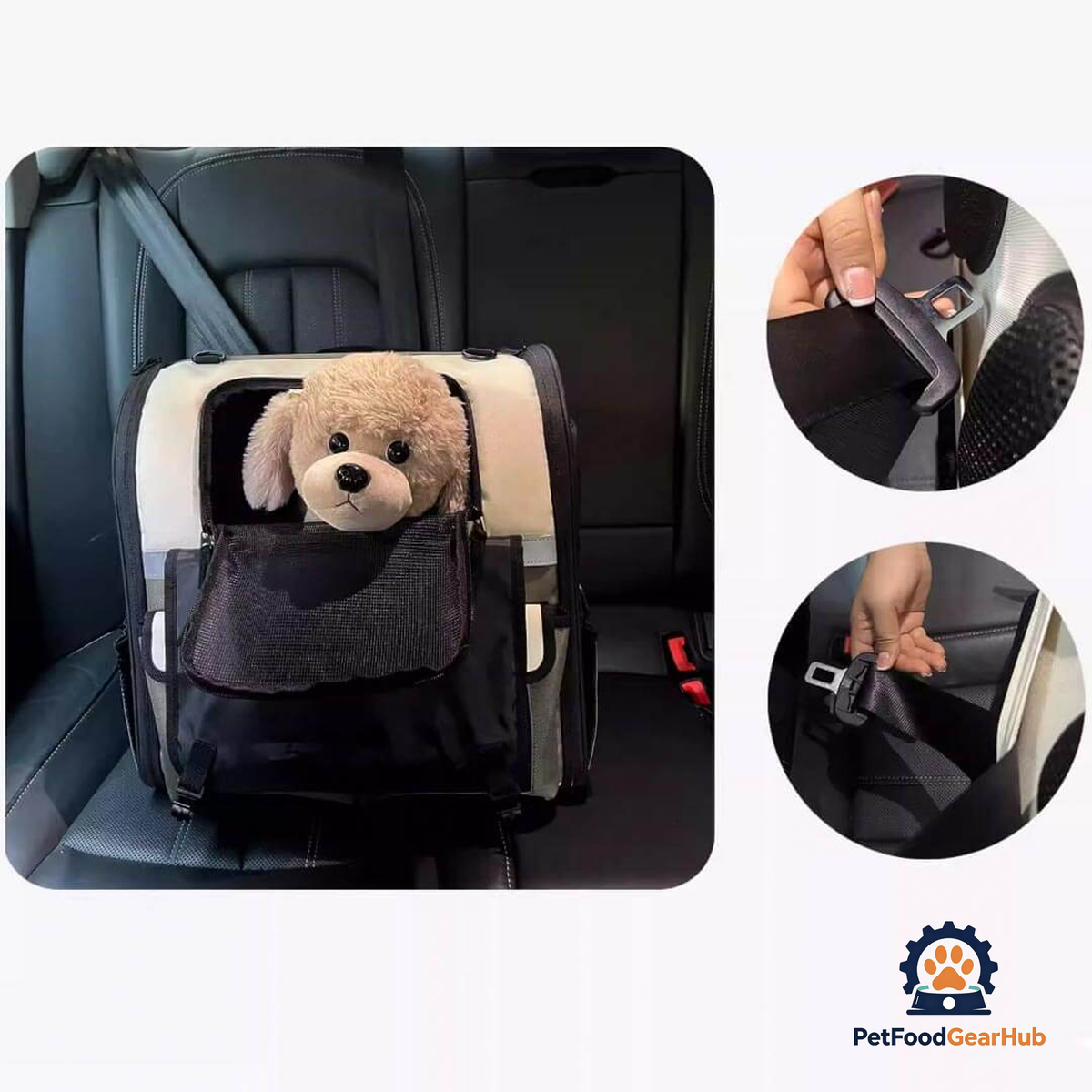 Pet Carrier Backpack Secured with Car Seatbelt | PetFoodGearHub