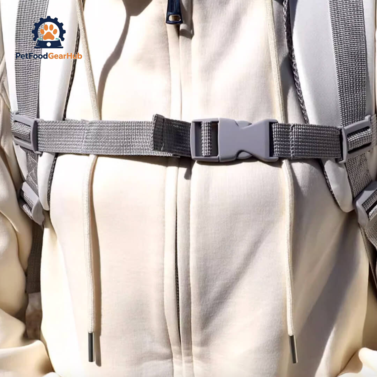 Chest Buckle of Beige Collapsible Leather Cat Traveling Backpack | PetFoodGearHub