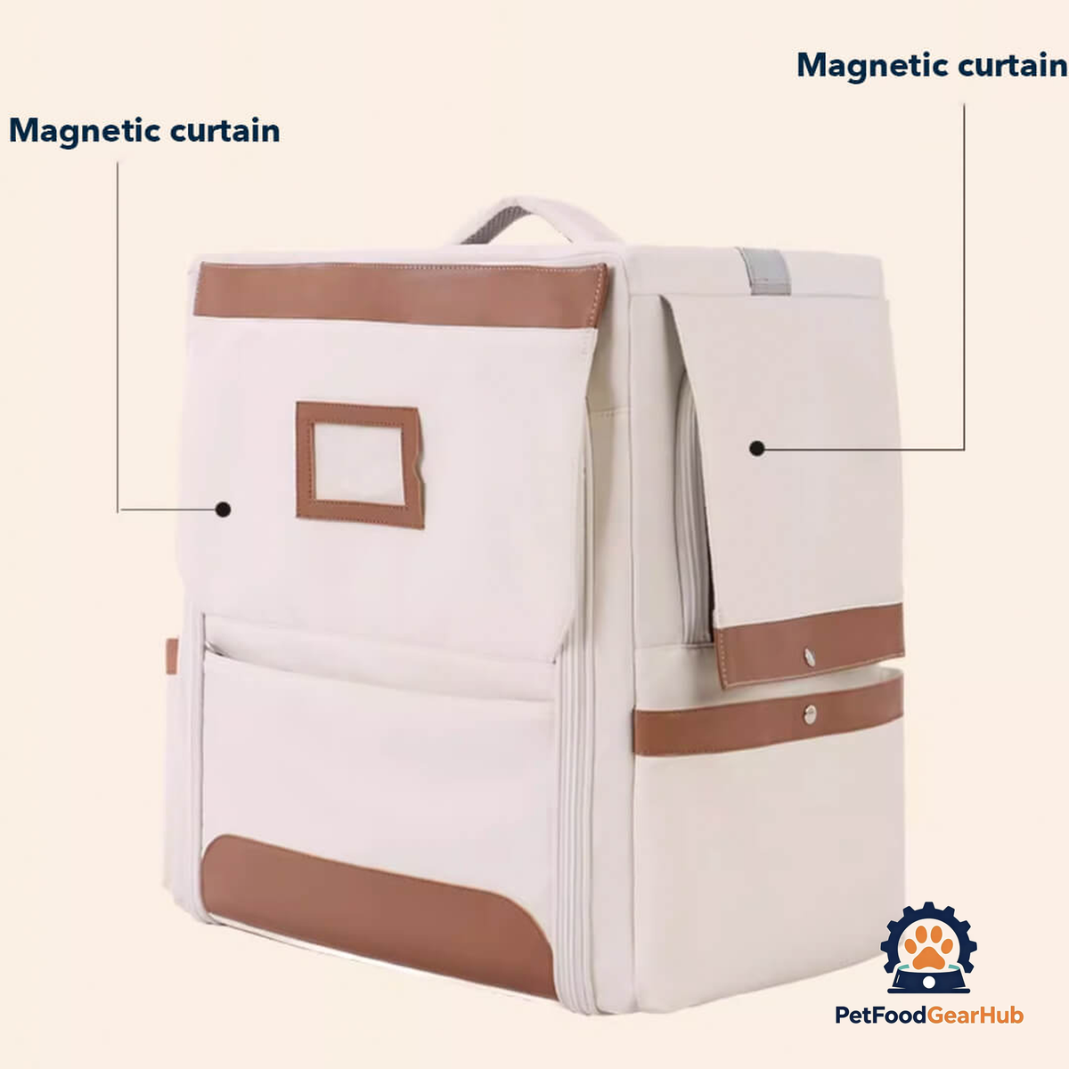 Beige Collapsible Leather Cat Traveling Backpack | PetFoodGearHub