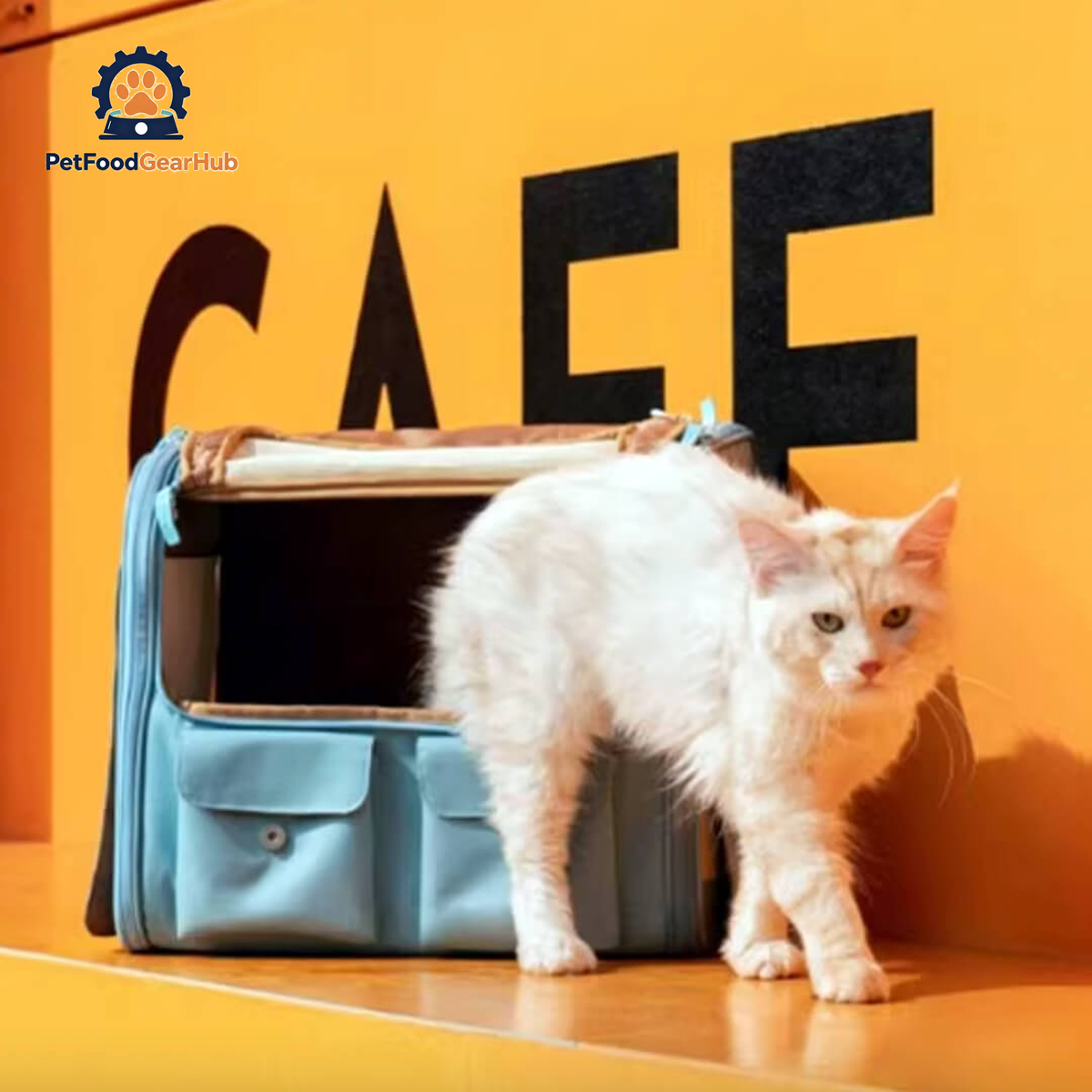 Cat Getting Out of PetFoodGearHub Collapsible Blue Cat Backpack |  PetFoodGearHub