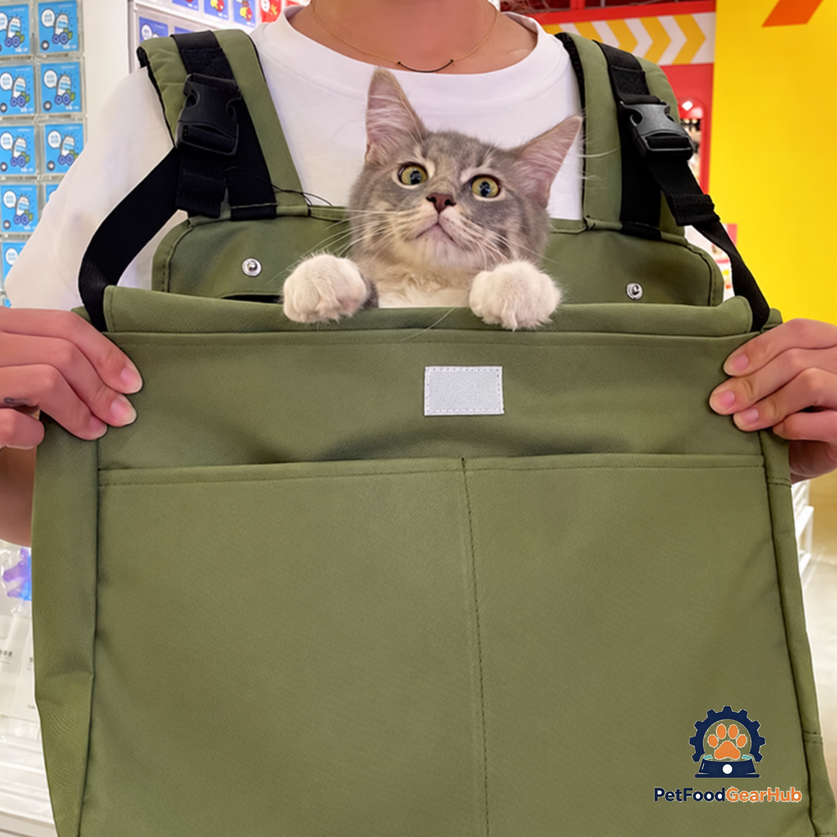 at Sitting In Green Cuddle Carrier Backpack Worn On Front | PetFoodGearHub