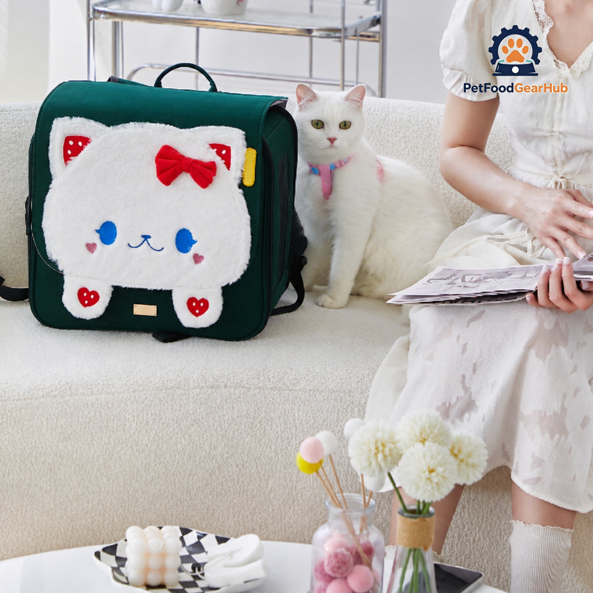 PetFoodGearHub Whiskers Wonders Green Cat Backpack | Backpack for Carrying Cats | PetFoodGearHub
