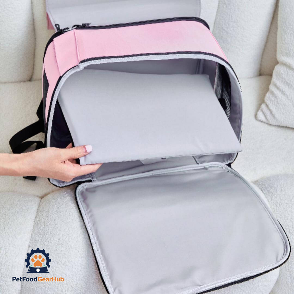 Bottom Pad of Pink PetFoodGearHub Whiskers Wonders Cat Backpack | PetFoodGearHub