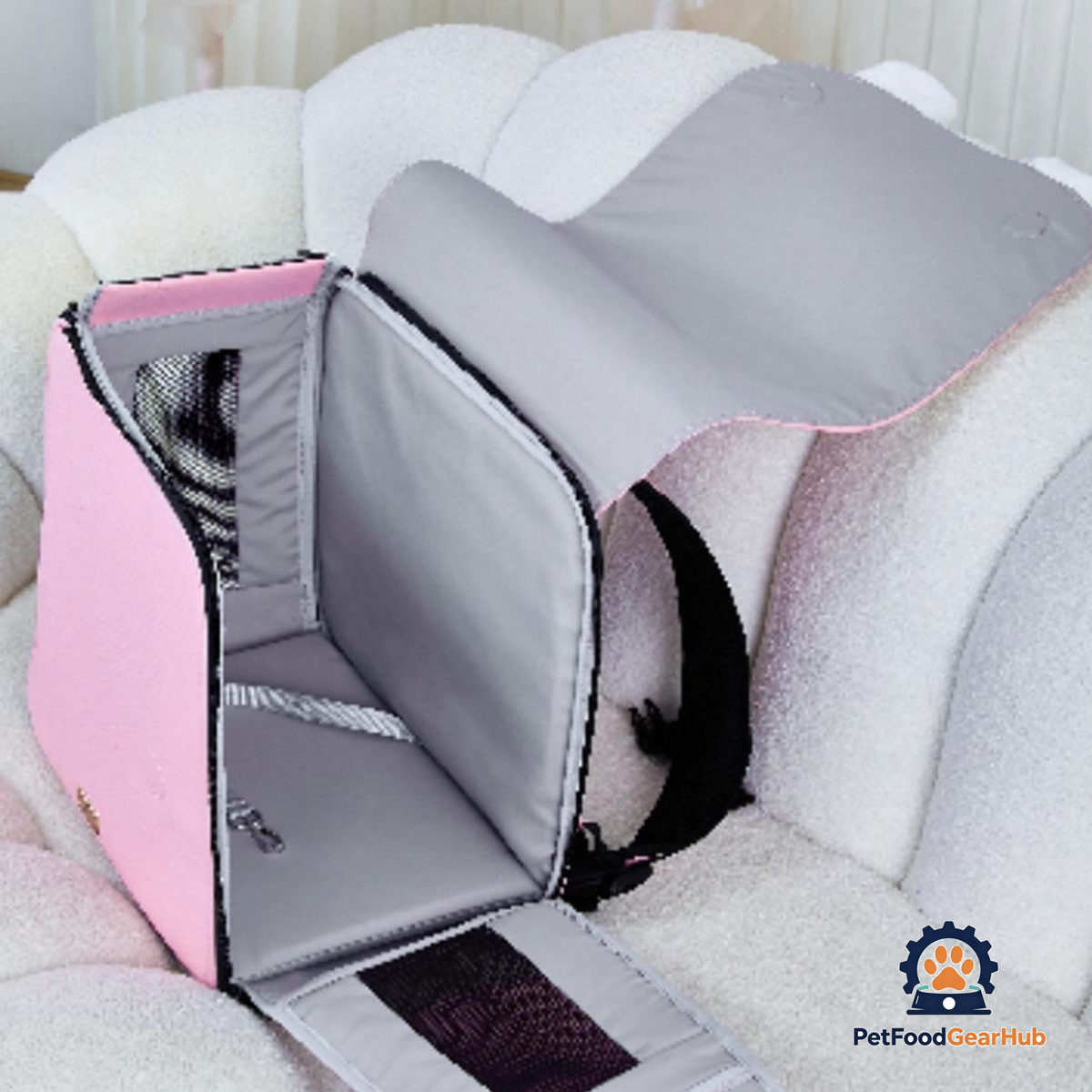 Side View of Pink PetFoodGearHub Whiskers Wonders Cat Backpack With Mesh | PetFoodGearHub
