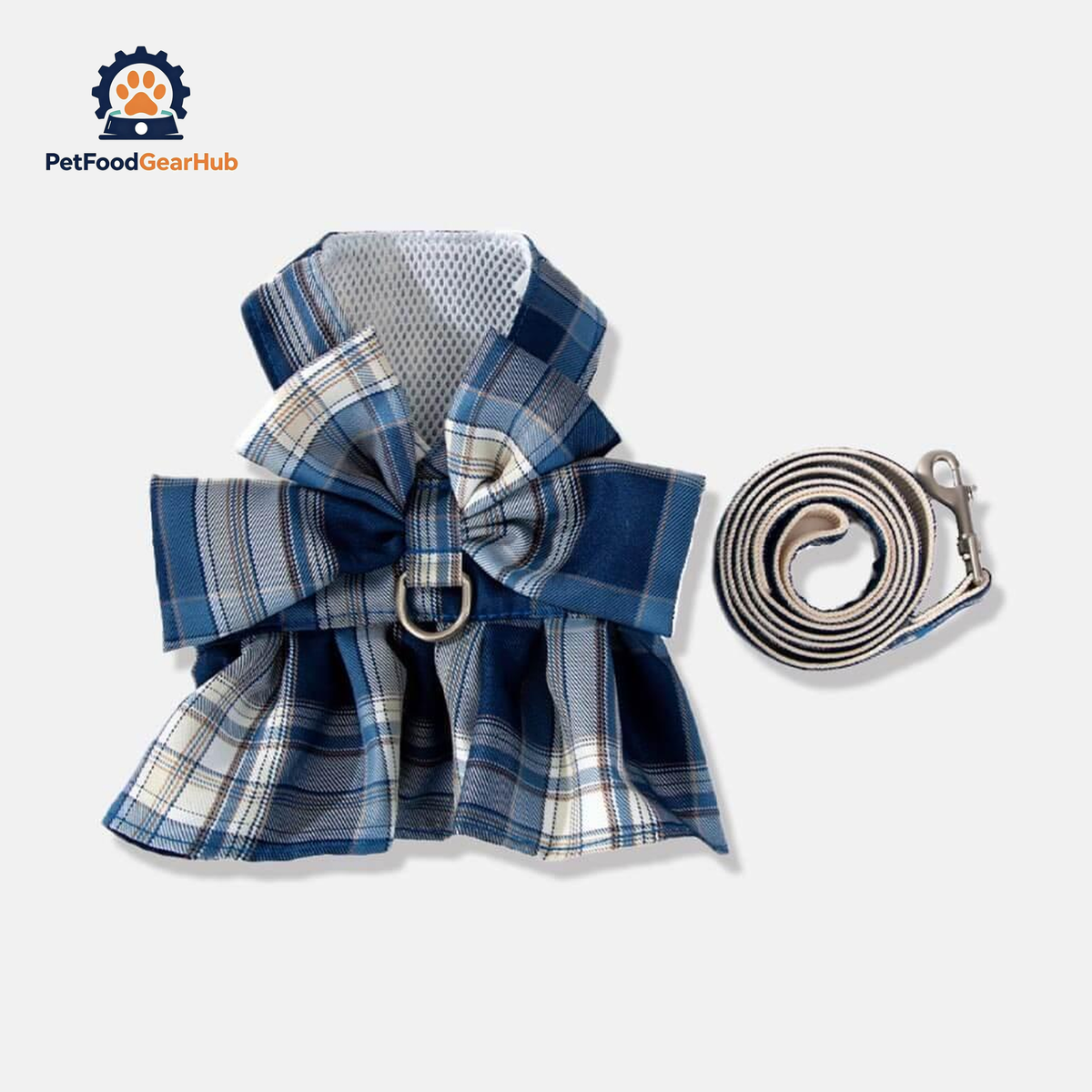Deep Blue Fuji Cat Harness & Leash Set in Checkered Design | PetFoodGearHub