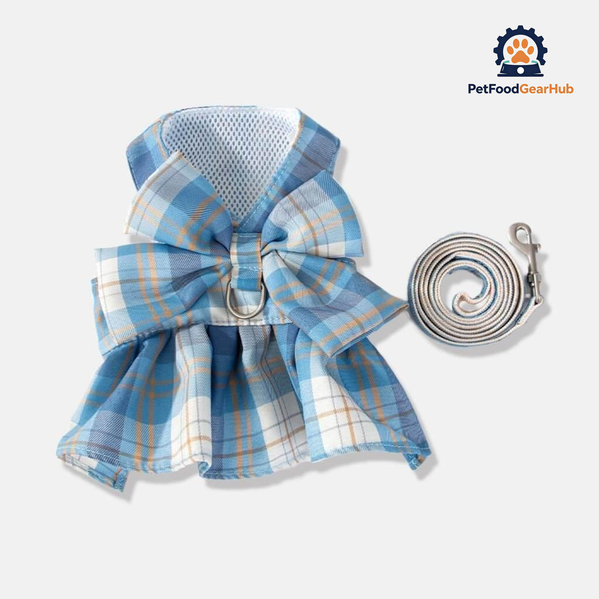 Sky Blue Fuji Cat Harness & Leash Set in Checkered Design | PetFoodGearHub