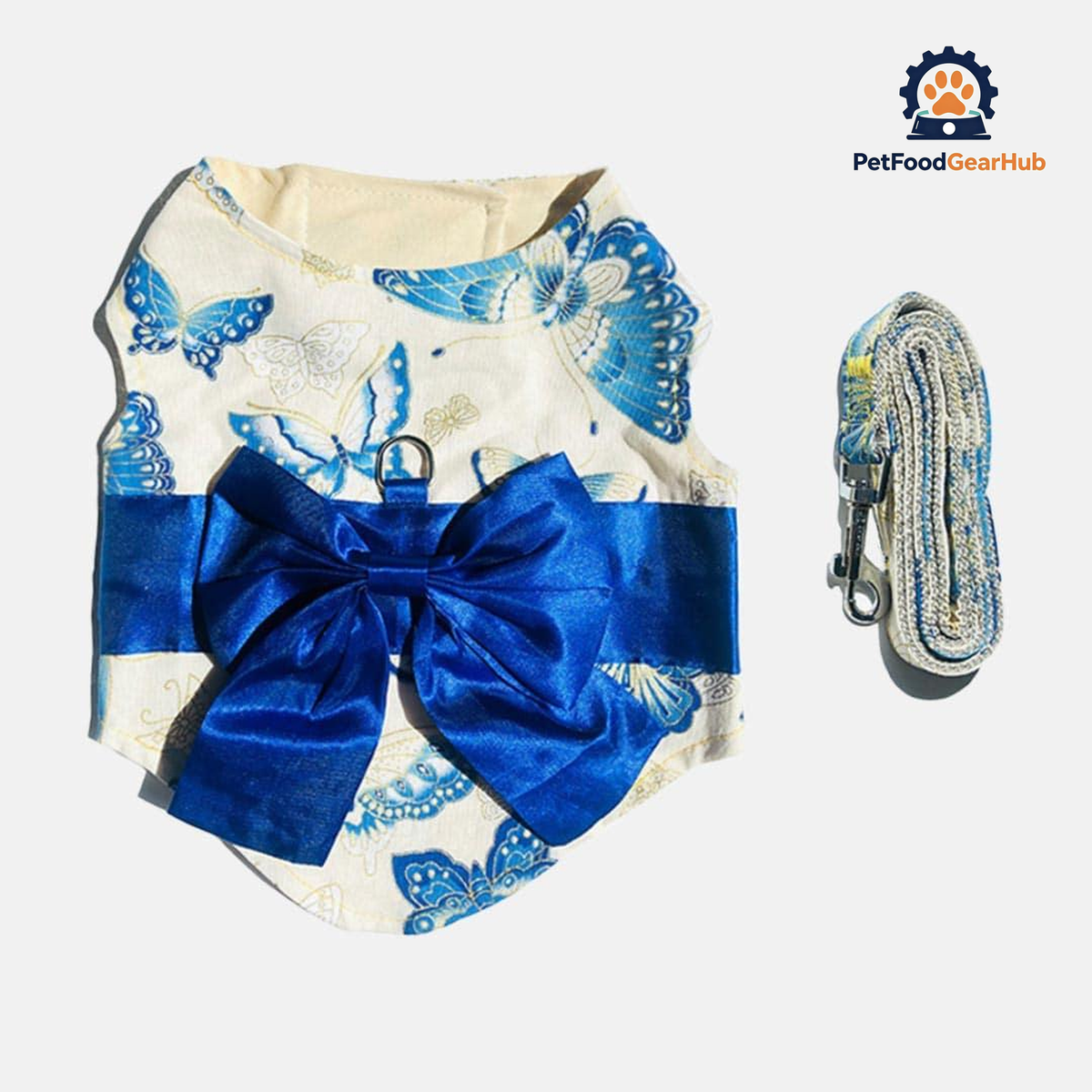 Blue Kimono Cat Harness and Leash Set with Blue Bow | PetFoodGearHub