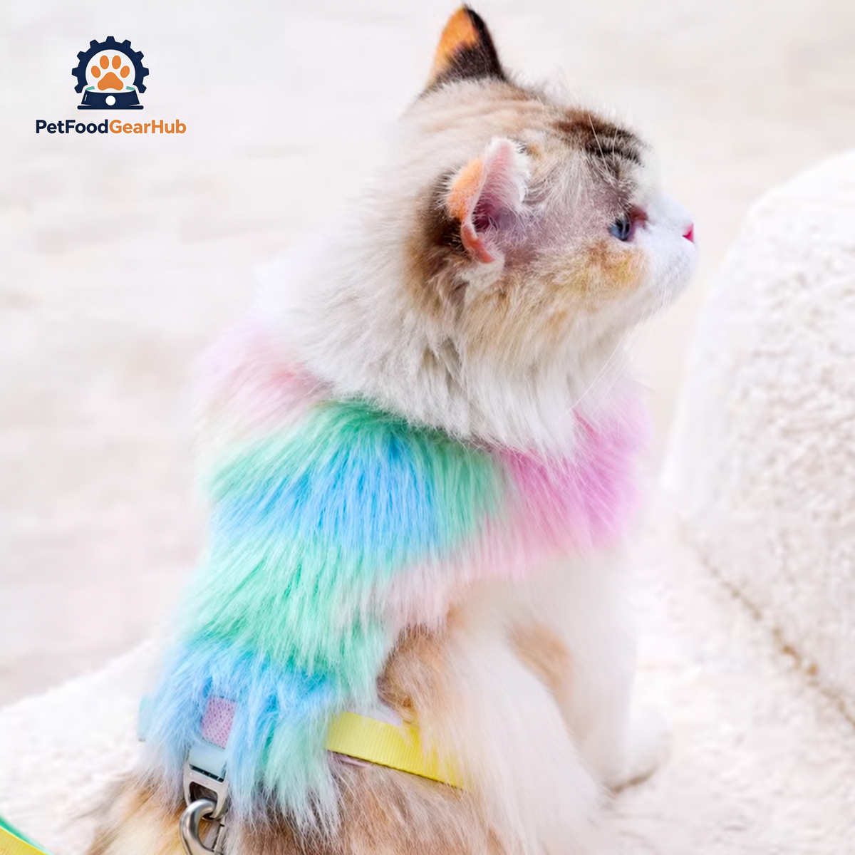 Cat in Colorful Faux Fur H-Style Cat Harness | PetFoodGearHub