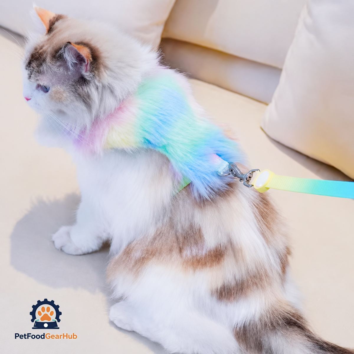 Cat in Colorful Faux Fur H-Style Cat Harness | PetFoodGearHub