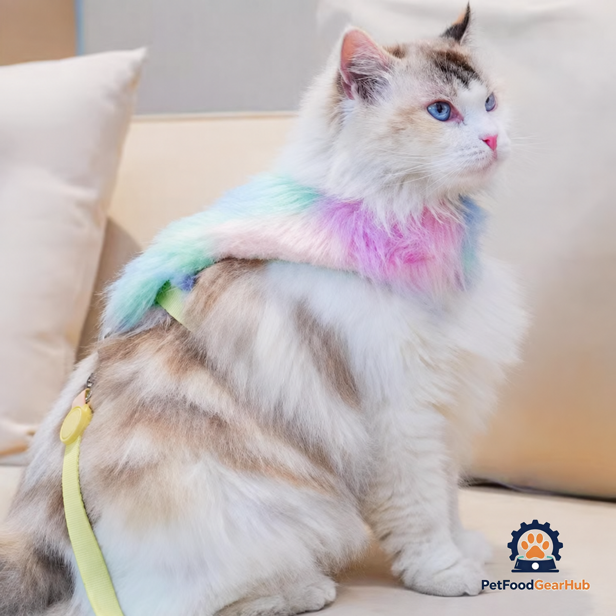 Cat in Colorful Faux Fur H-Style Cat Harness | PetFoodGearHub