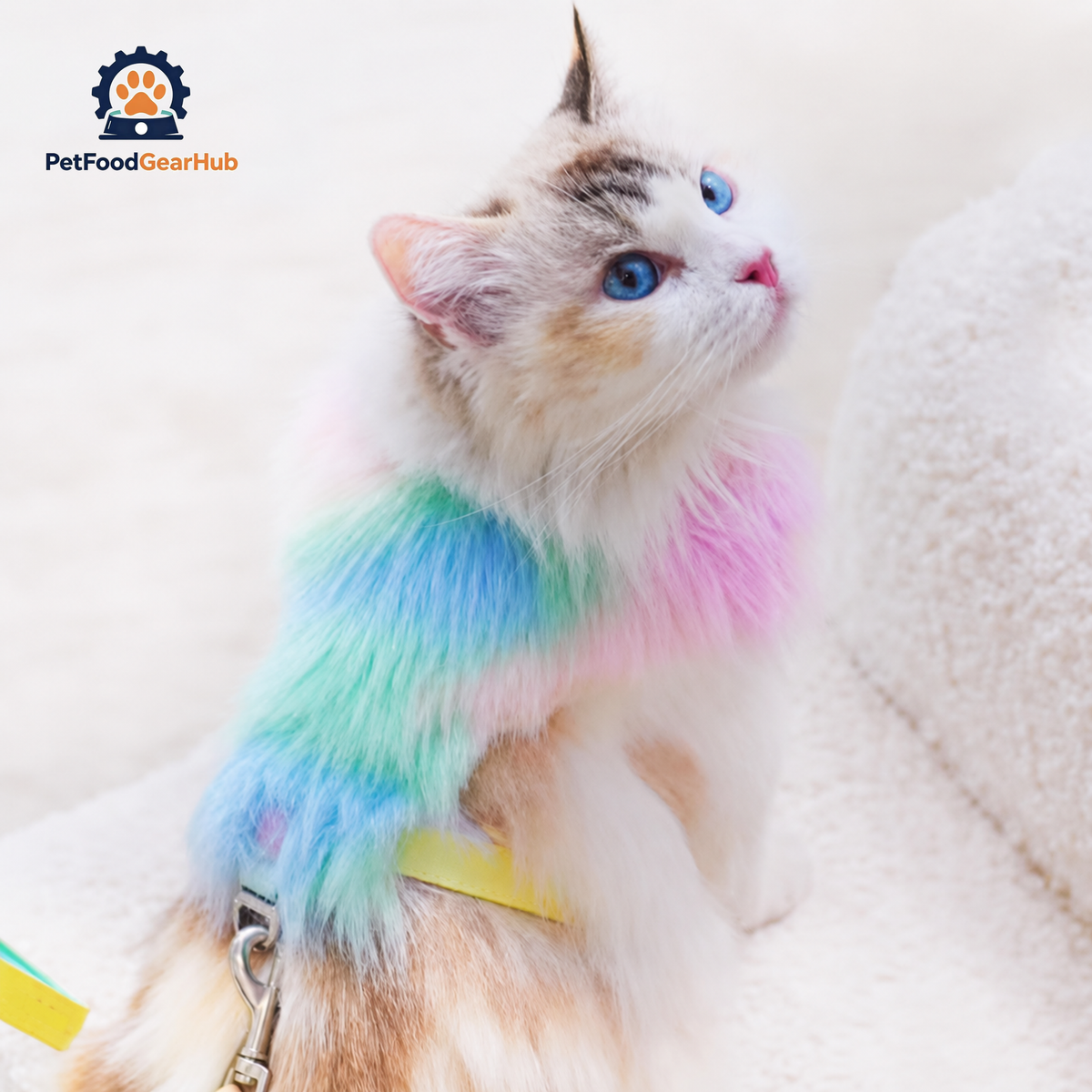 Cat in Colorful Faux Fur H-Style Cat Harness | PetFoodGearHub