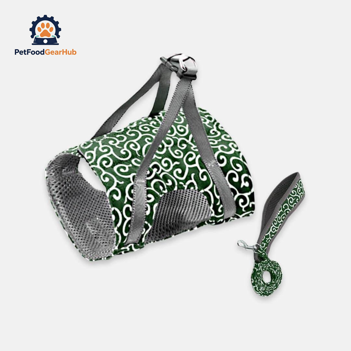 Green Fuku Cat Harness & Leash Set in Seamless Waves Pattern | PetFoodGearHub