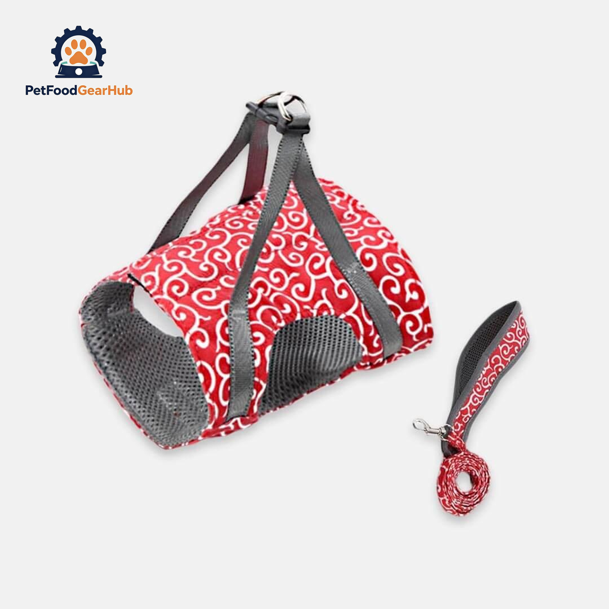 Red Fuku Cat Harness & Leash Set in Seamless Waves Pattern | PetFoodGearHub