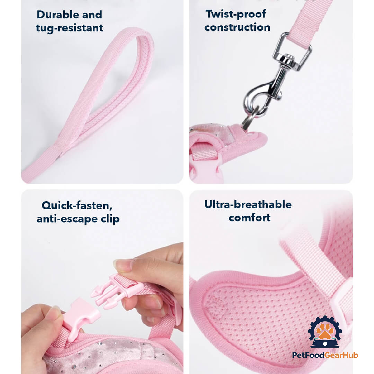 Features of Pink Sparkle Cat Vest Harness & Leash Set | PetFoodGearHub