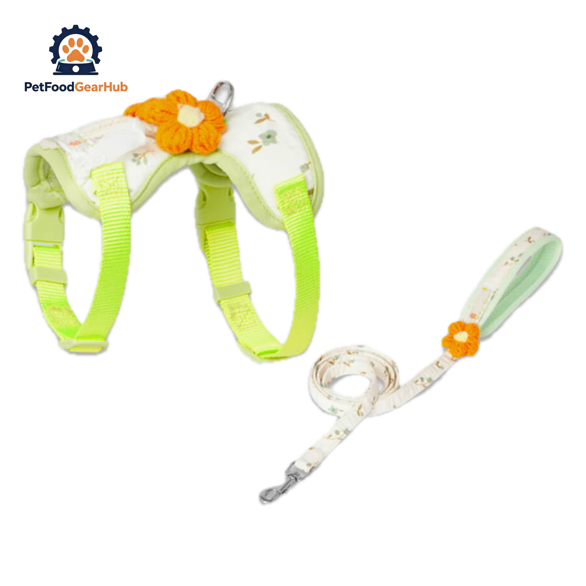 Green Floral H-Style Cat Harness & Leash Set | PetFoodGearHub