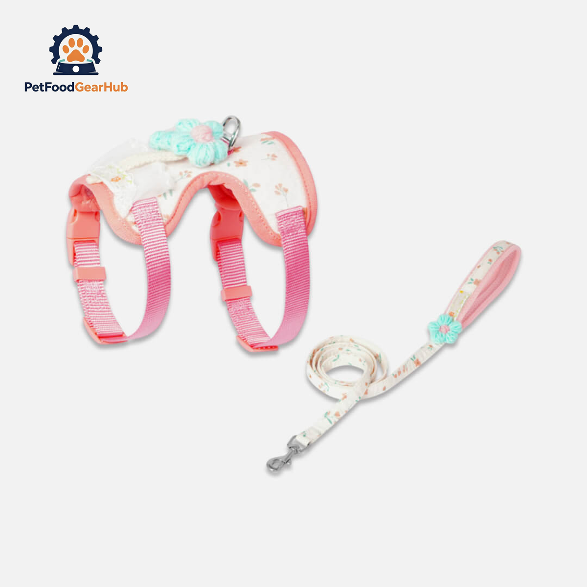 Red Floral H-Style Cat Harness & Leash Set | PetFoodGearHub