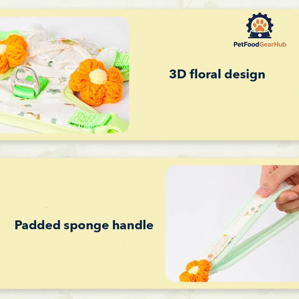 Details of Green Floral H-Style Cat Harness & Leash Set | PetFoodGearHub