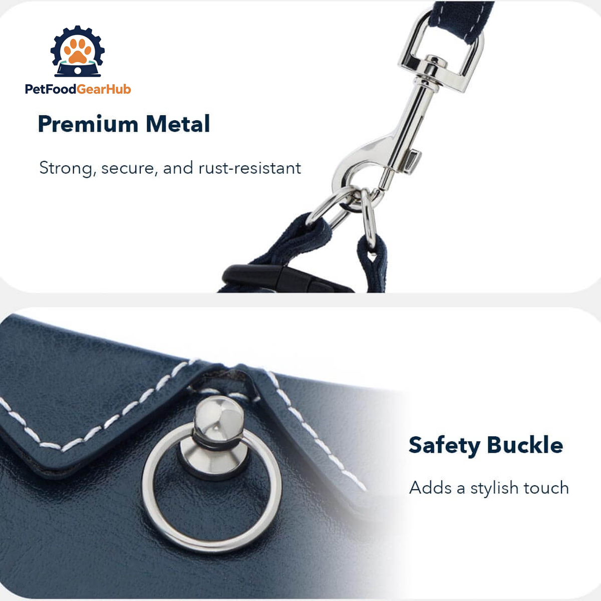 Features of Stylish Navy Leather Cat Harness | PetFoodGearHub