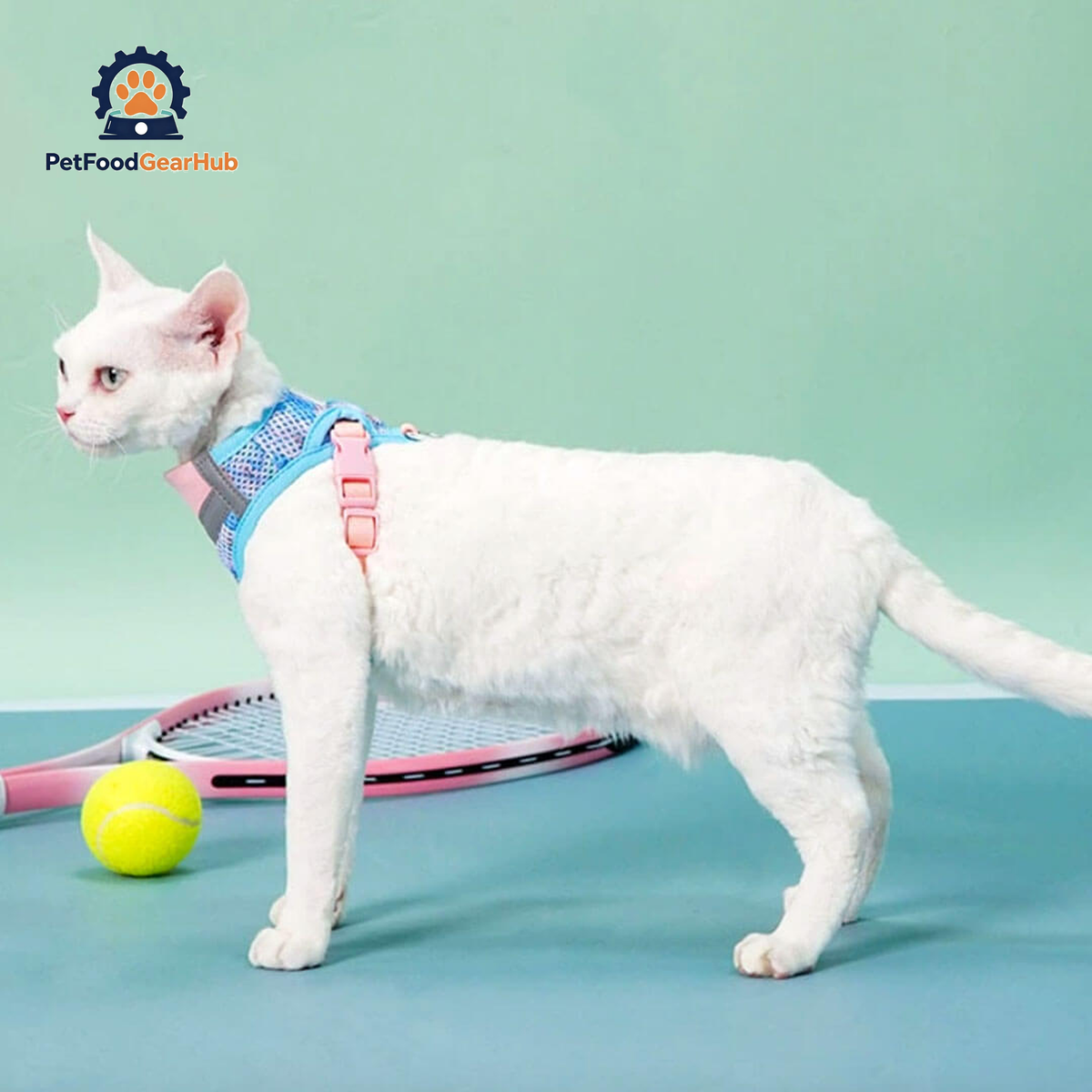 Devon Rex in Blue & Pink Cat Vest Harness | PetFoodGearHub