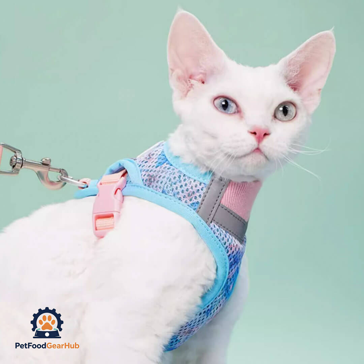 Devon Rex in Blue & Pink Cat Vest Harness | PetFoodGearHub
