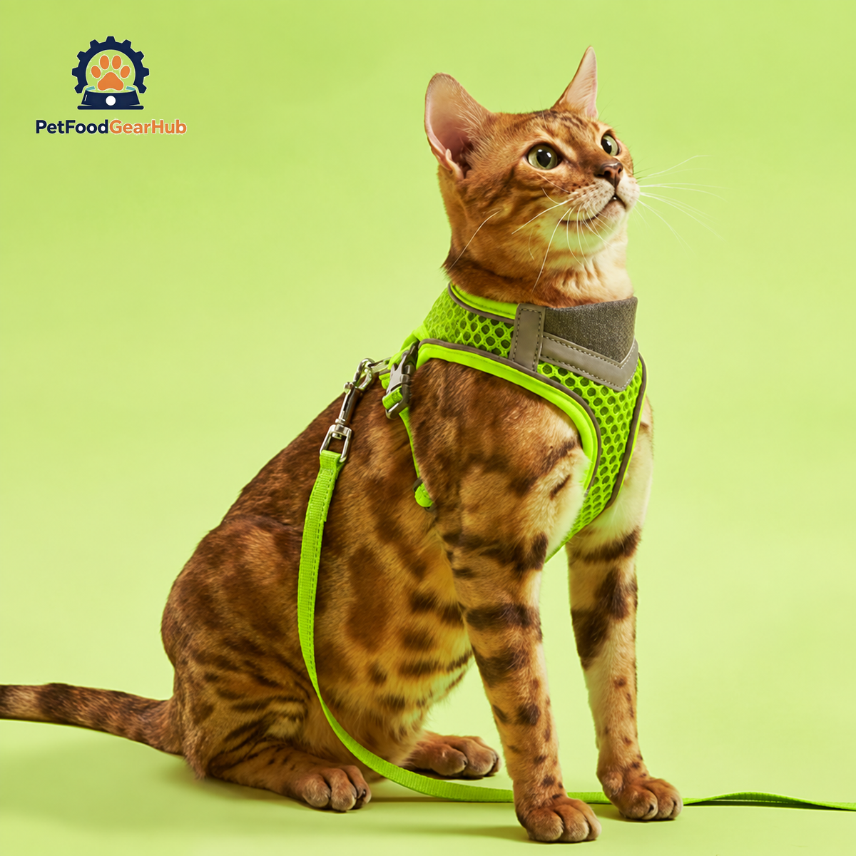 Cat in Neon Green Mesh Cat Vest Harness and Leash | PetFoodGearHub