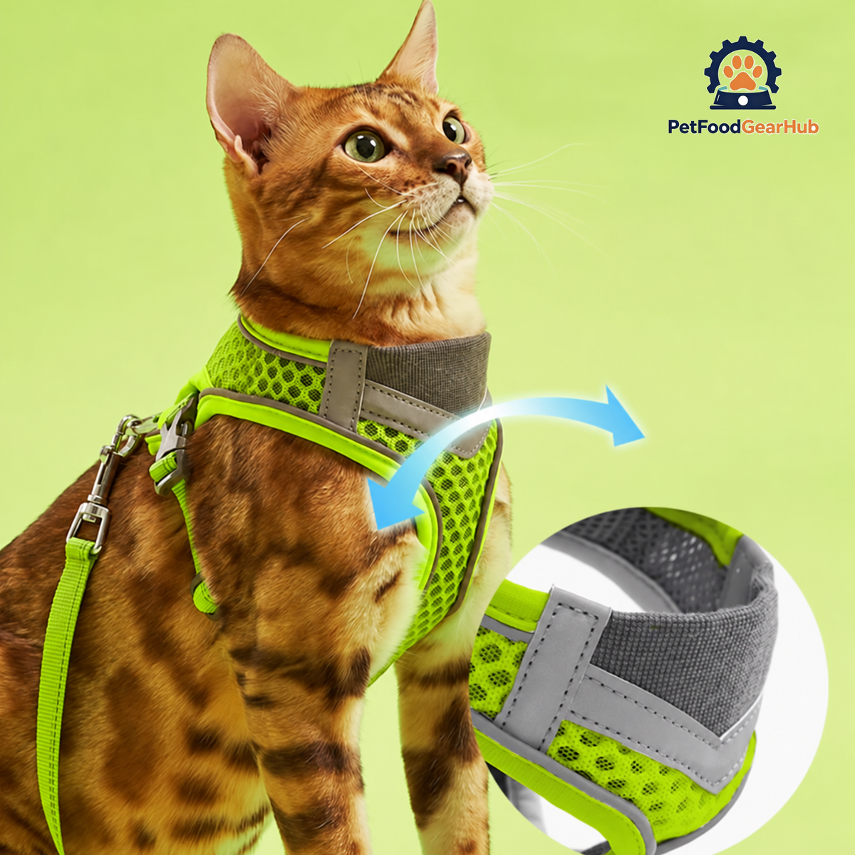 Cat in Neon Green Mesh Cat Vest Harness and Leash | PetFoodGearHub