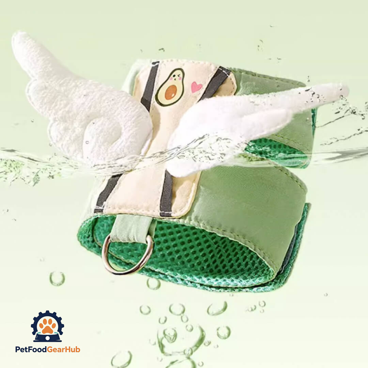 Avocado Angel Wings Cat Harness Underwater Showing Water-Repellent Feature | PetFoodGearHub