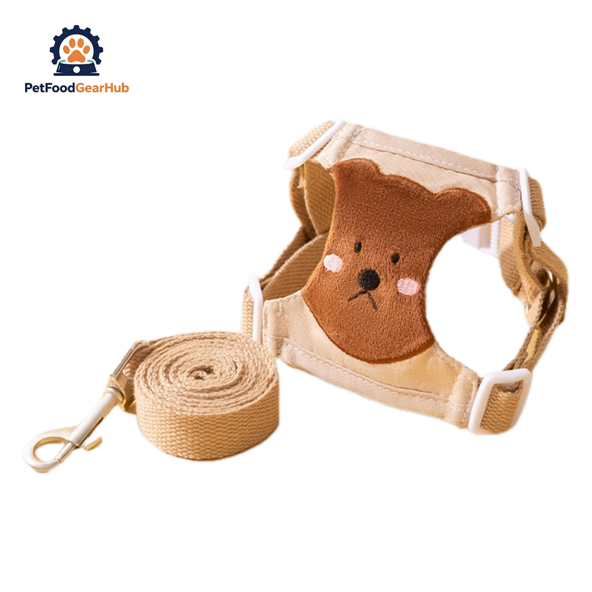 Lolly Cat Harness & Leash Set In Beige With Embroidered Bear Design | PetFoodGearHub