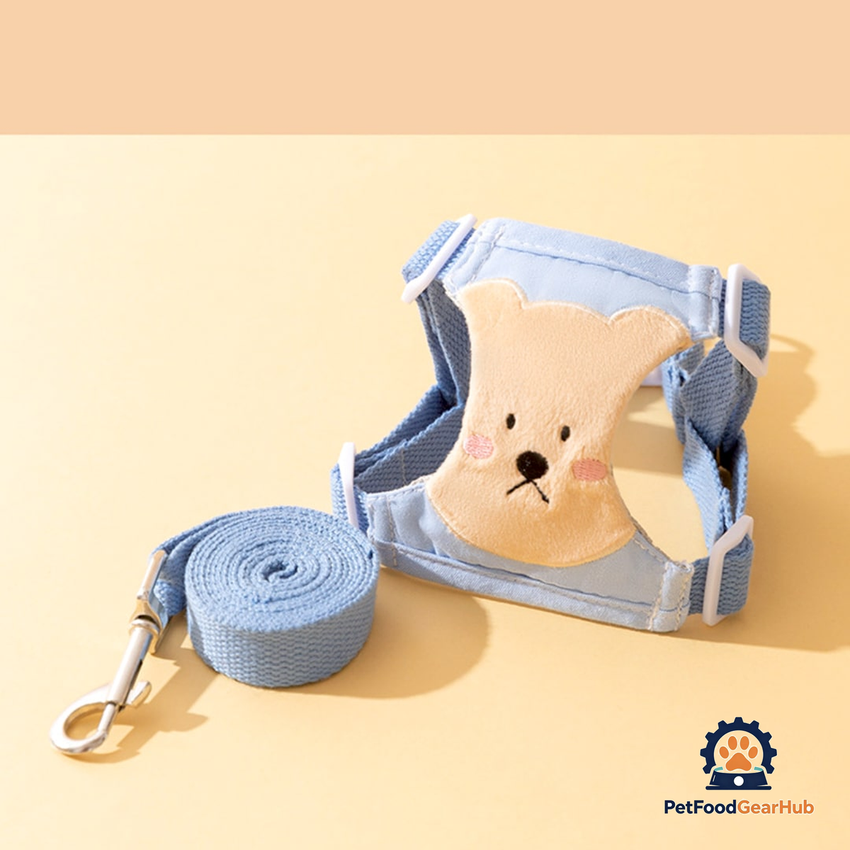 Lolly Cat Harness & Leash Set In Blue With Embroidered Bear Design | PetFoodGearHub