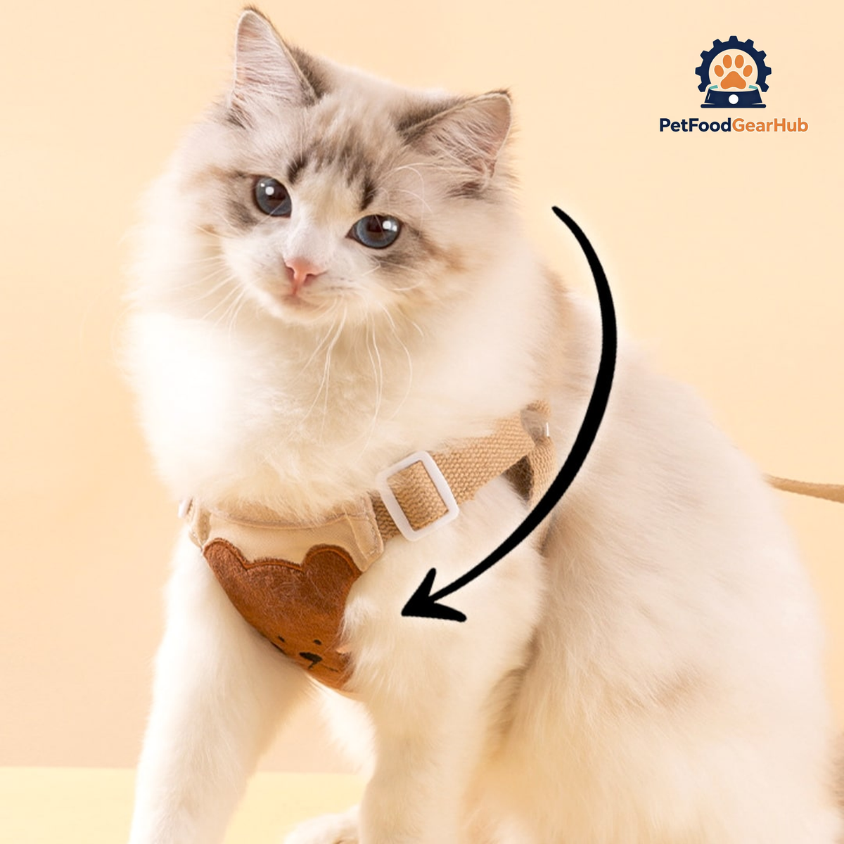 Cat Wearing Lolly Cat Harness In Beige | PetFoodGearHub