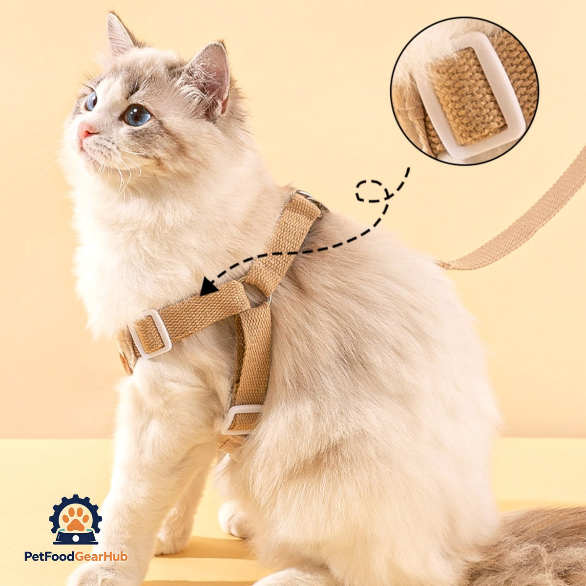 Cat Wearing Lolly Cat Harness In Beige | PetFoodGearHub