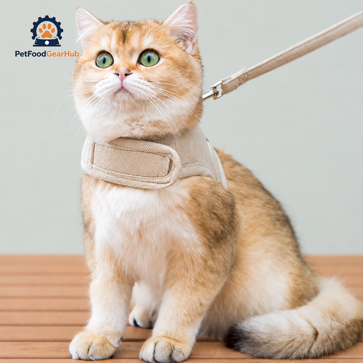 Cat Wearing Loki Cat Harness in Beige | PetFoodGearHub