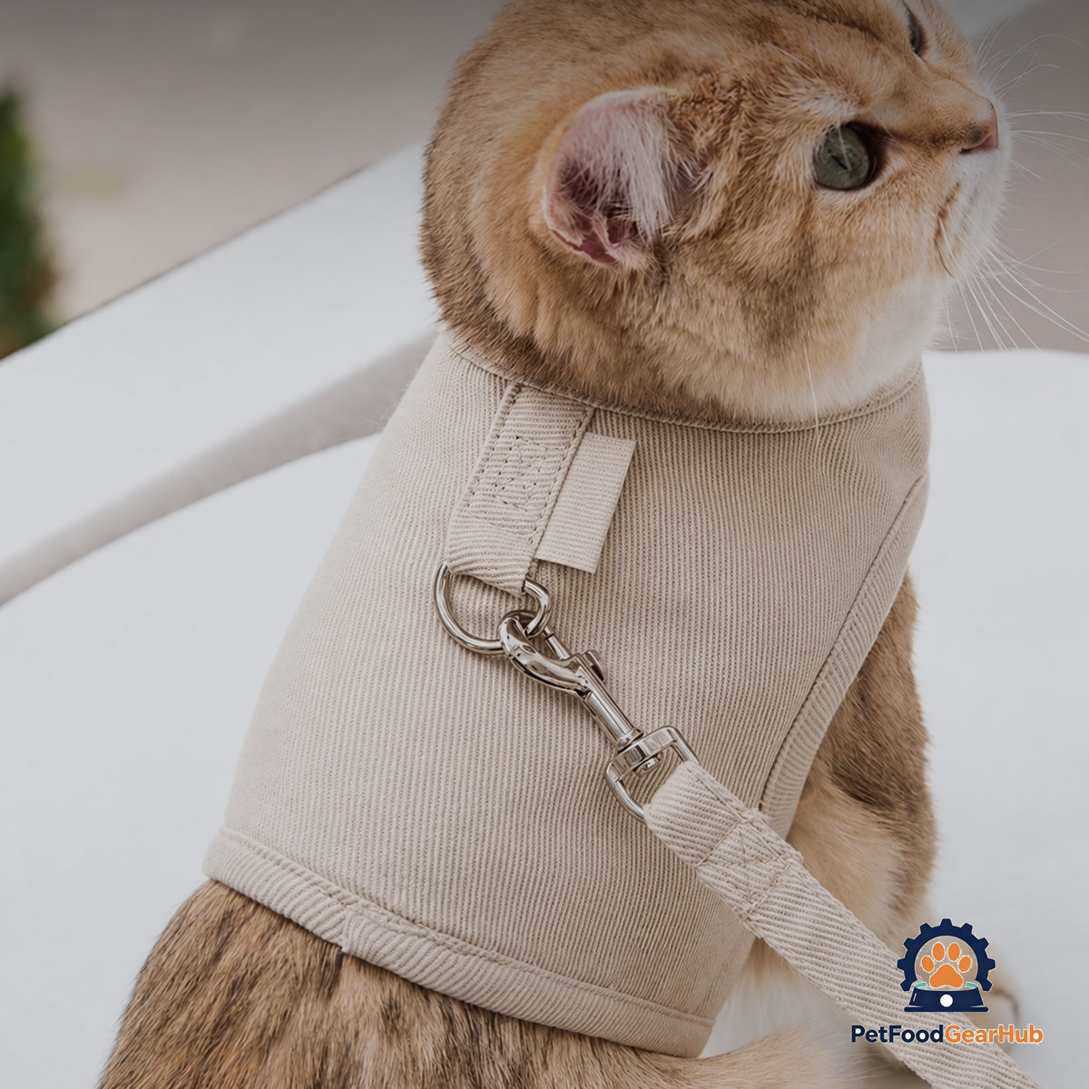 Cat in Loki Cat Harness with Reflective Letters, Night-Time View | PetFoodGearHub