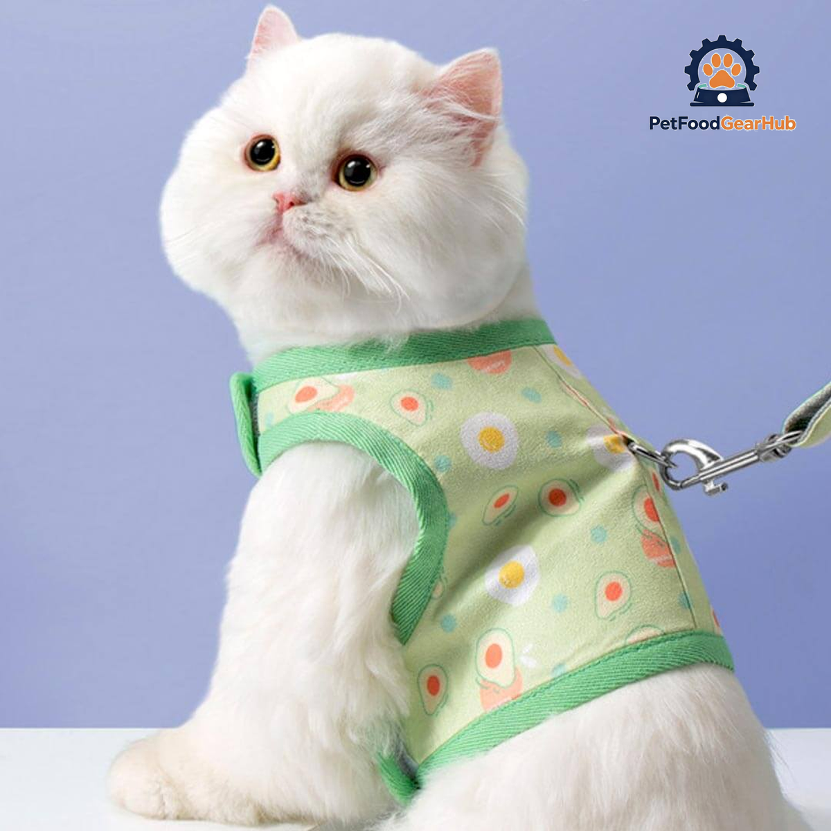 Cat Wearing Nova Cat Harness in Green | PetFoodGearHub