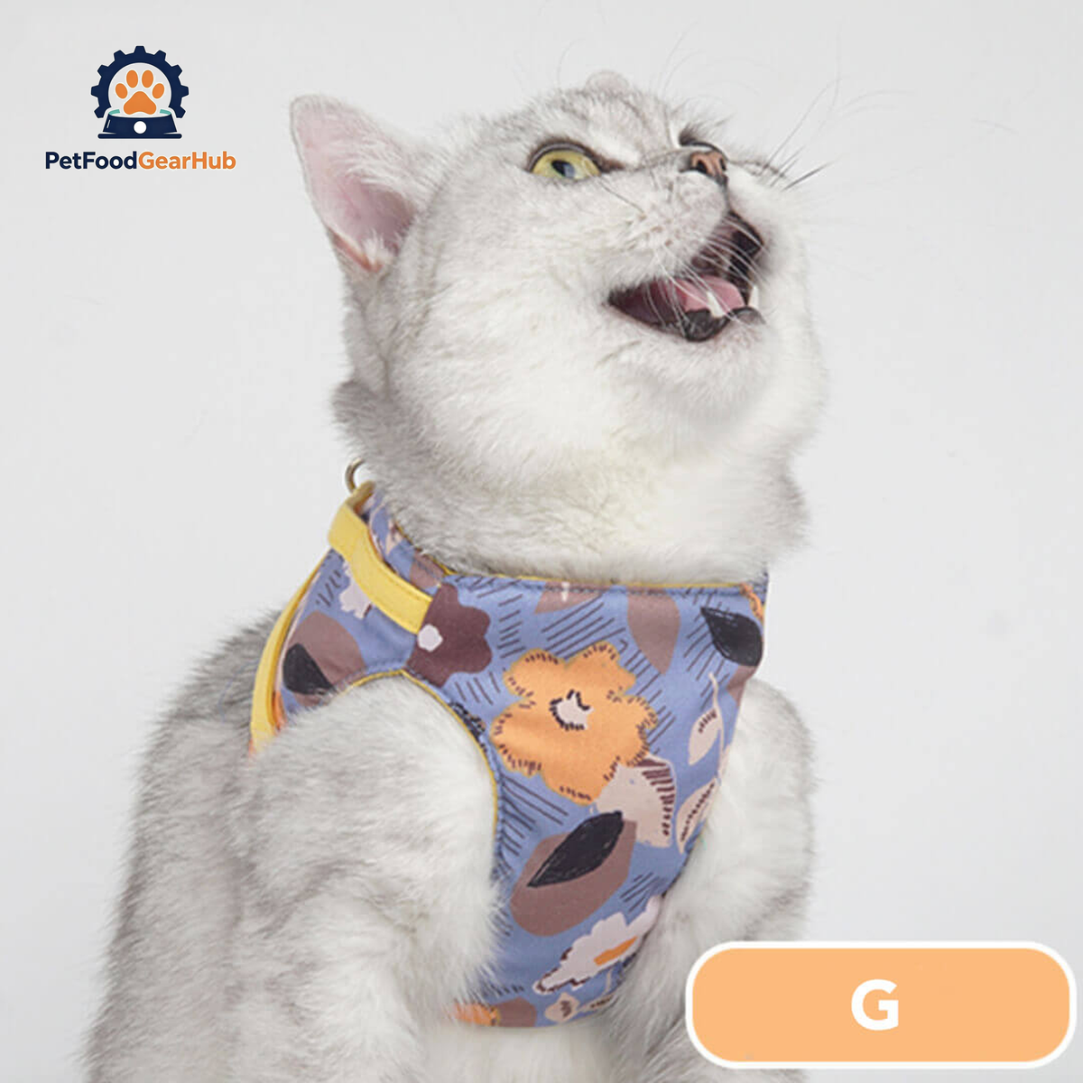 Purple Floral Print Fleur Cat Harness with Pink Bow | PetFoodGearHub