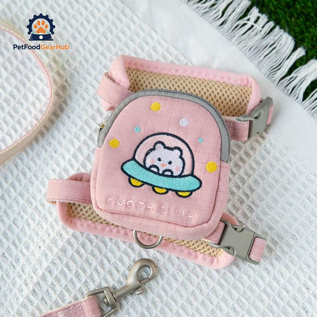 Milo Cat Harness & Leash Set In Pink With Cloud Design | PetFoodGearHub