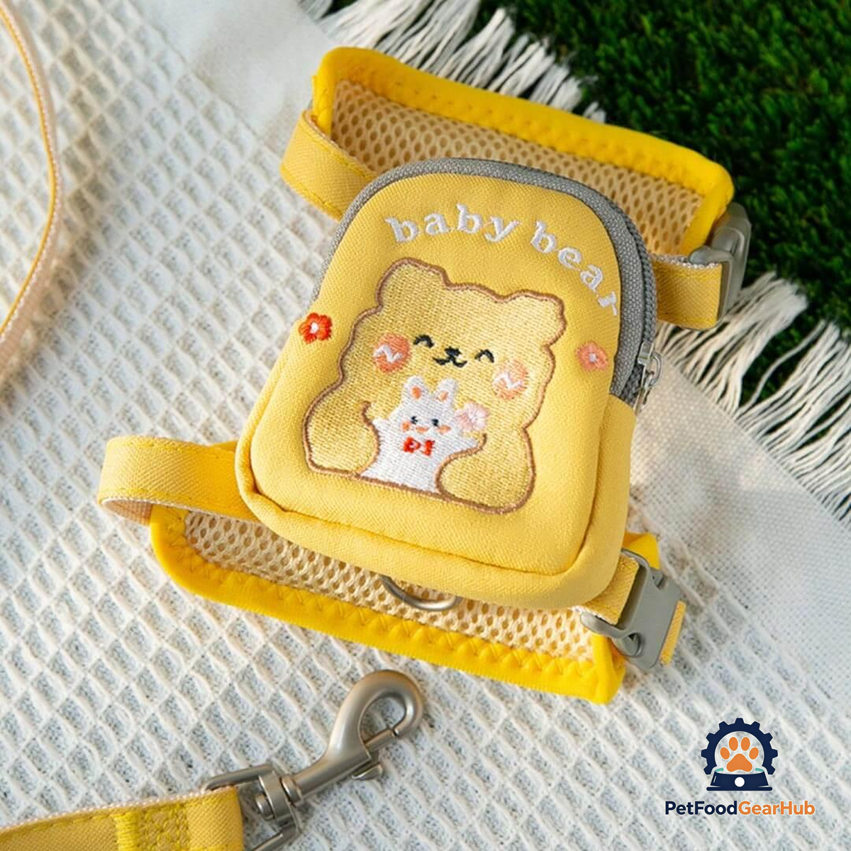 Milo Cat Harness & Leash Set In Yellow With Bear Design | PetFoodGearHub