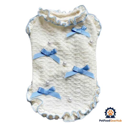 Blue And White Ruffled Bow Cat Vest | Cute Cat Vest With Bows | PetFoodGearHub