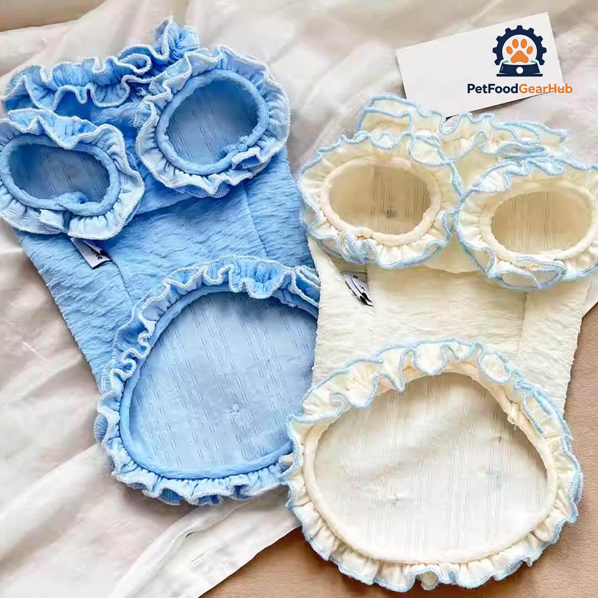 Blue And White Ruffled Cat Vests | Soft Cat Clothing With Frill Edges | PetFoodGearHub